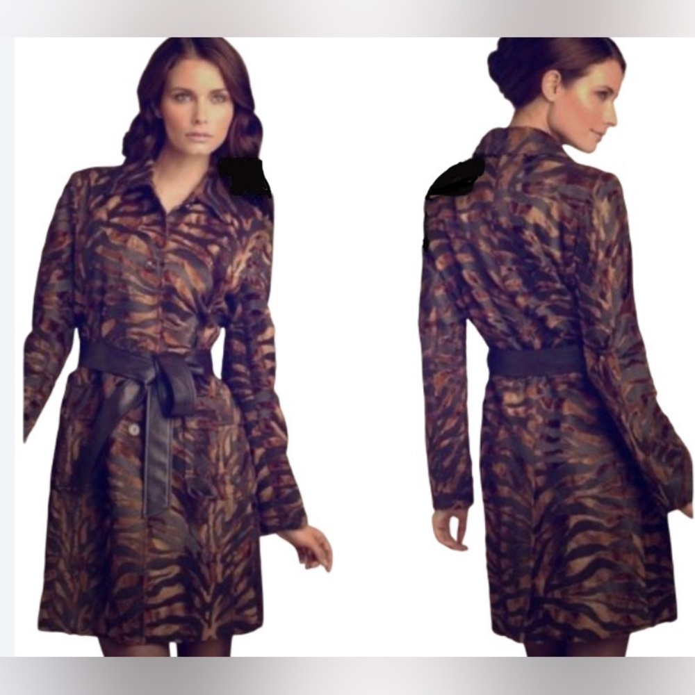 Via Spiga Brown & Black Tiger-Print Trench Coat